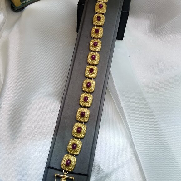 Gorgeous 18K Yellow Gold Over Sterling Silver 7.0 CTW Ruby Tennis Bracelet - NEW - Picture 3 of 9